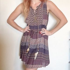 Hayden hippie, tribal print tie up dress
